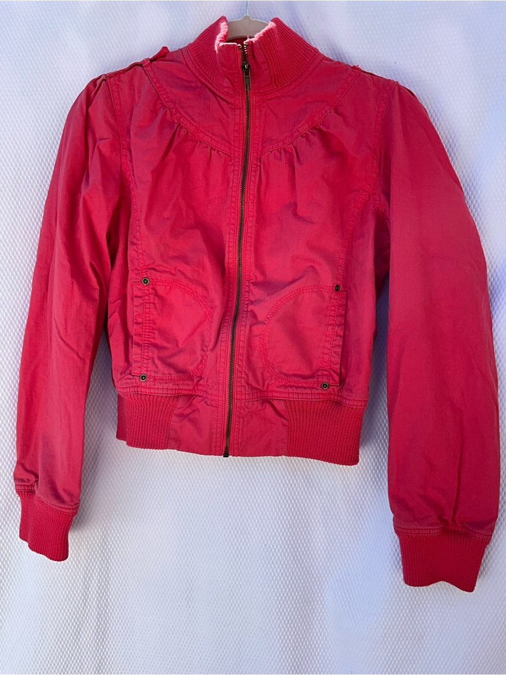 Y2K Forever 21 Pink Utility Bomber Jacket Ribbed Zip Up Large